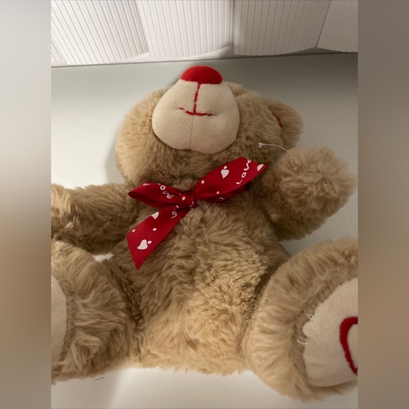 Cute Teddy Bear Plush Stuffed Animal Valentines Gift Hearts And Love Red Bow 9” - Picture 4 of 7
